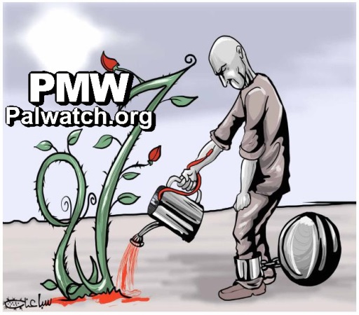 Official PA daily cartoon: Palestinian prisoner waters plant with blood